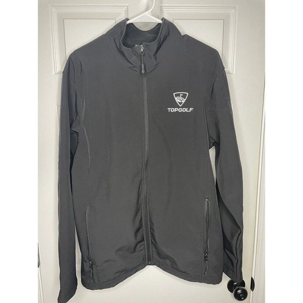 Top Golf Employee HPI Men Soft Shell Black Jacket Large Fleece Lined Full Zip